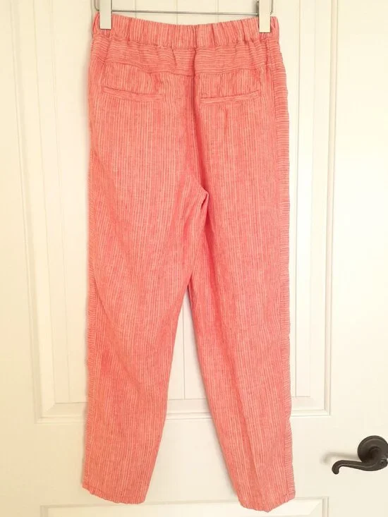 Anthropologie Linen Striped Ankle Pants Orange Size XS - Picture 2 of 10